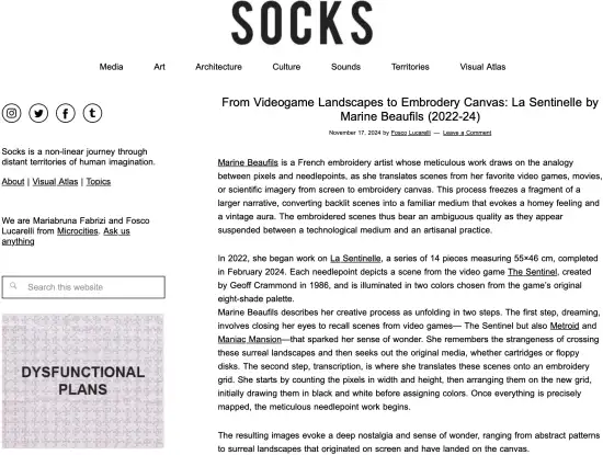 Capture d'écran de l’article sur le “magazine” en ligne Socks Studio.
