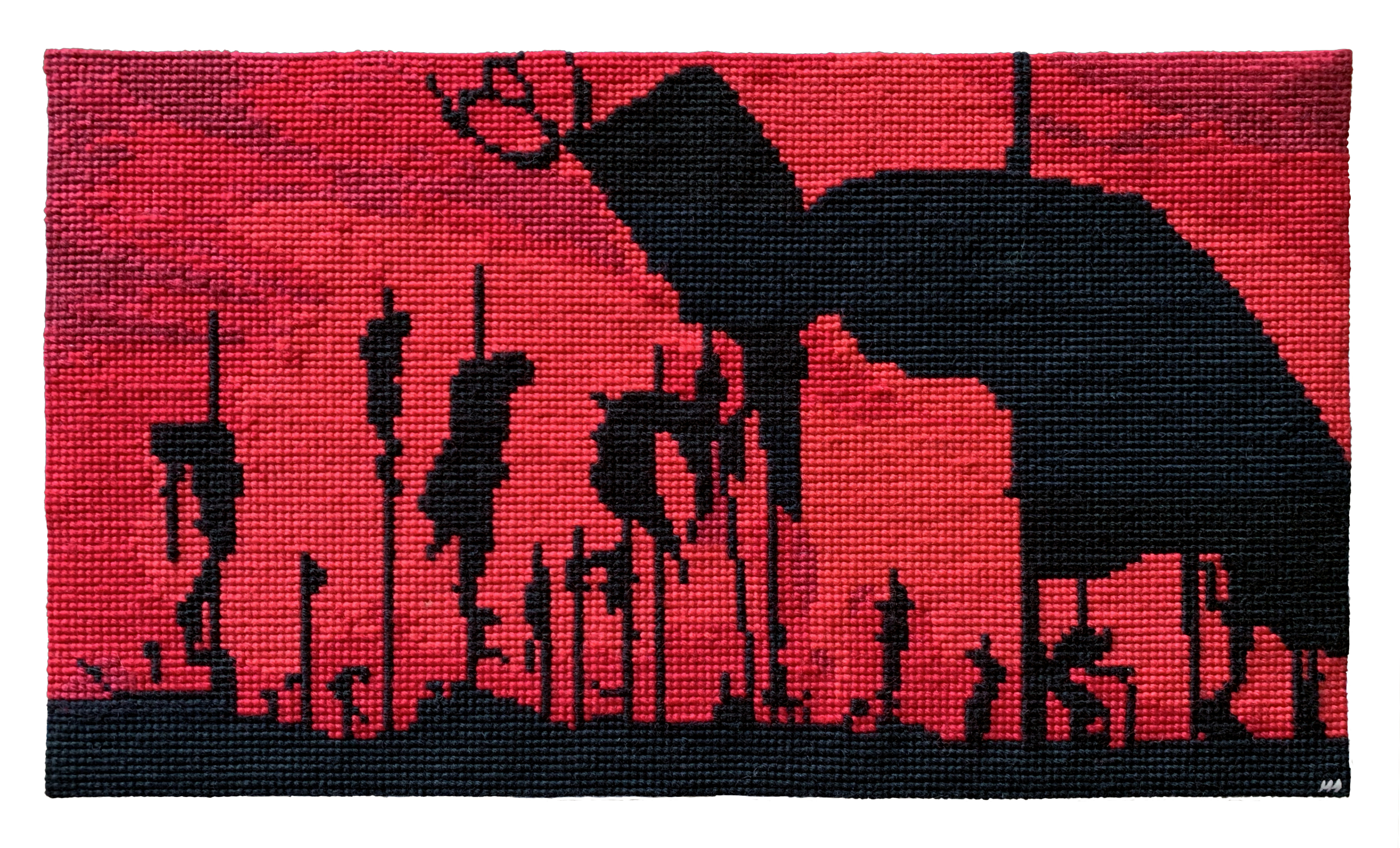  / Tapisserie à l‘aiguille au petit point représentant une scène tirée du film *Dracula* de Francis Ford Coppola. Œuvre de l’artiste Marine Beaufils.