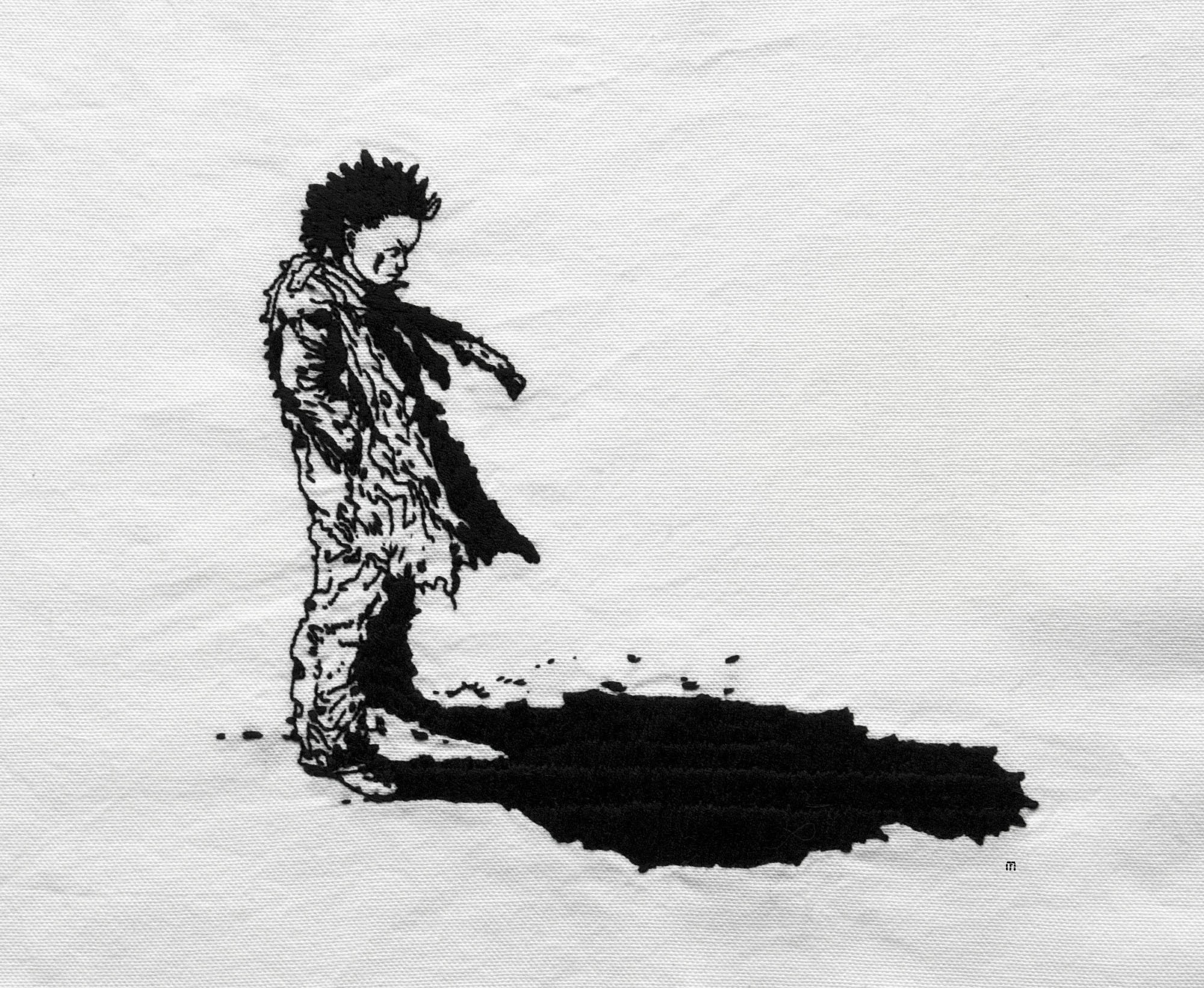  / Broderie représentant le personnage Tetsuo Shima d’après le manga *Akira* de Katsuhiro Ōtomo. Œuvre de l’artiste Marine Beaufils.