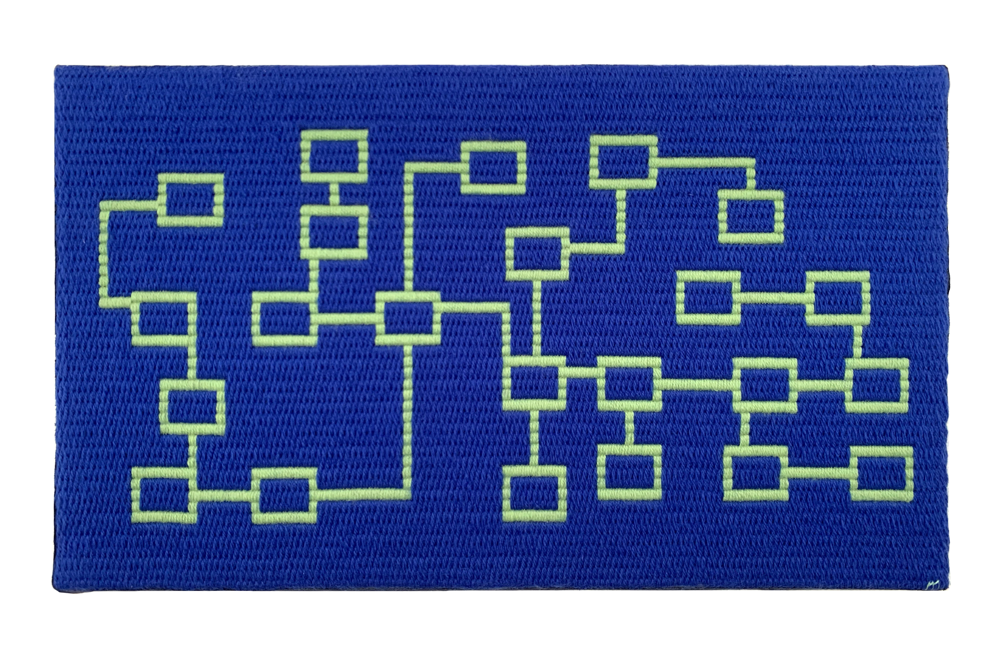  / Needlepoint of a poster in Weird Ed’s room from *Maniac Mansion*—video game conceived by Ron Gilbert and Gary Winnick—in its C64 version. Art by artist Marine Beaufils.